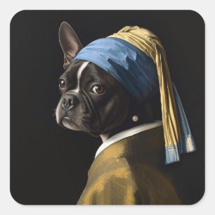 Adesivo Quadrado Arte de Pug Preto Inspirado em Retrato Clássico de