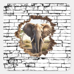 Adesivo Quadrado Arte de Quebra de Parede de Elefantes 3D - Safari