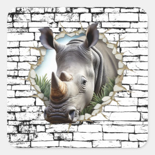 Adesivo Quadrado Arte de Rhinoceronte 3D na Parede – Safari Realist