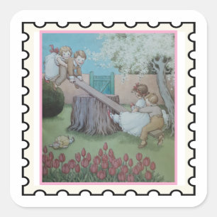 Adesivo Quadrado arte de selo da rima infantil See Saw