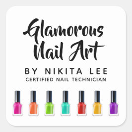 Adesivo Quadrado Arte de unha com esmalte de unha de arco-íris bril