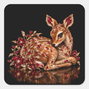 Adesivo Quadrado Arte de Veado Vermelho Dourado de Luxo