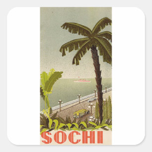 Adesivo Quadrado Arte de Viagem de Estação Marítima de Sochi Vintag