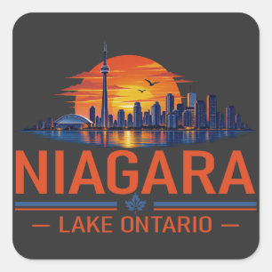 Adesivo Quadrado Arte de Viagem Vintage Lago Ontário Niagara