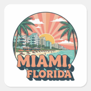 Adesivo Quadrado Arte de Viagem Vintage Miami Flórida Anos 80