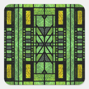 Adesivo Quadrado Arte de Vidro Colorido Art Déco em Verde e Dourado