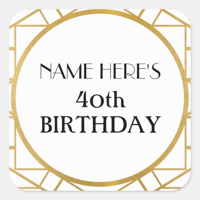 Adesivo Quadrado Arte Deco Aniversário de 1920 Gatsby Dourados Stic (Frente)