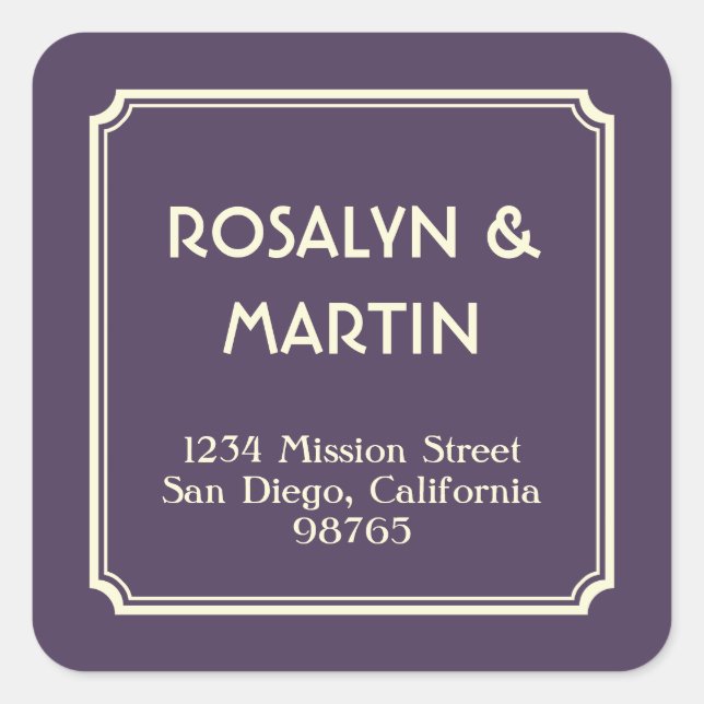 Adesivo Quadrado Arte Deco anotado quadro preto Rótulo de endereço  (Frente)