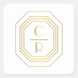 Adesivo Quadrado Arte Deco Monograma Empilhado Dourado/Branco