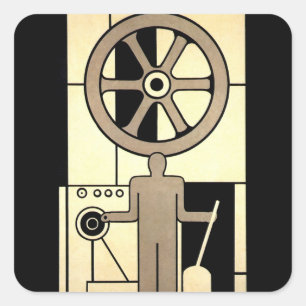 Adesivo Quadrado Arte Deco Vintage Empresarial Roda e Operário de M