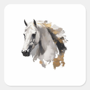 Adesivo Quadrado Arte do Cavalo Branco Galopante Graça