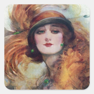 Adesivo Quadrado Arte do chapéu do falhanço do retrato 20s da