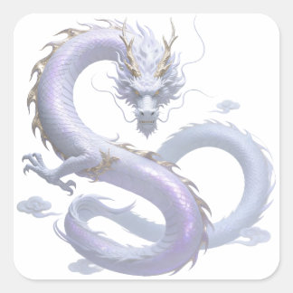Adesivo Quadrado Arte do Dragão Branco | Estética de Fantasia Mític