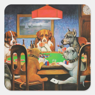 Adesivo Quadrado Arte do Jogo de Poker de Cachorro Clássico Vintage