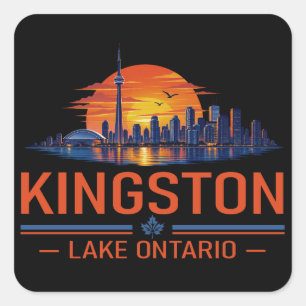 Adesivo Quadrado Arte do pôr do sol no lago Ontário em Kingston ret