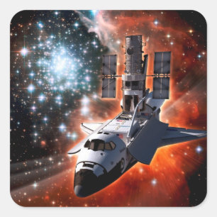 Adesivo Quadrado Arte do Telescópio Hubble do Ônibus Espacial Atlan