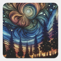 Arte Eetérea Mística com Árvores e Céu Noturno