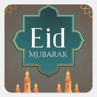 Adesivo Quadrado Arte Elegante da Mesquita Eid Mubarak no Horizonte