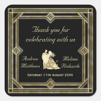 Adesivo Quadrado Arte Elegante Deco Dourado Casamento Preto Favorec