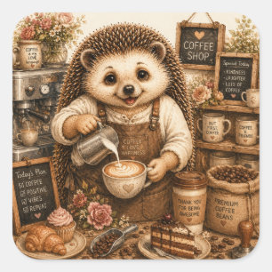 Adesivo Quadrado Arte em Aquarela de Baristaouriço Fofinho