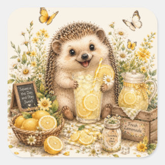Adesivo Quadrado Arte em Aquarela de Limonada deouriço Fofo