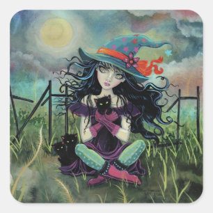 Adesivo Quadrado Arte Fantasia da Kitten Witch por Molly Harrison