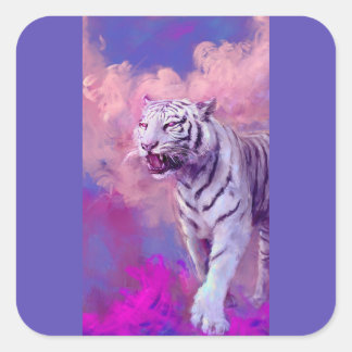 Adesivo Quadrado Arte Fantasia do Tigre Branco – Paisagem dos Sonho