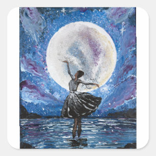 Adesivo Quadrado Arte feita à mão - dançando com a lua 