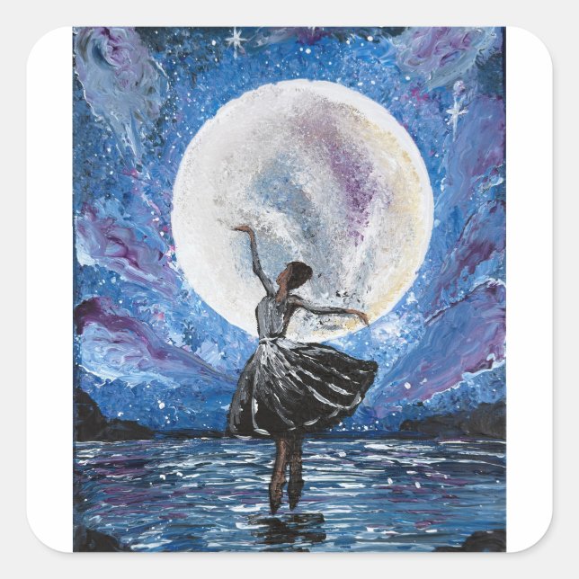 Adesivo Quadrado Arte feita à mão - dançando com a lua  (Frente)