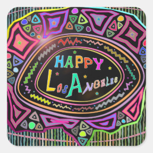 Adesivo Quadrado Arte Feliz: "Happy Los Angeles" Sticker