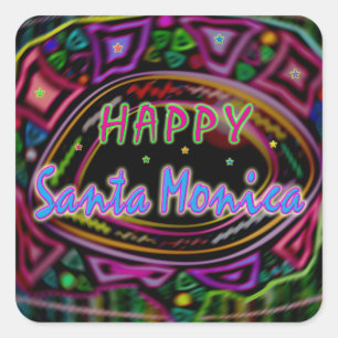 Adesivo Quadrado Arte Feliz: "Happy Papais noeis Monica"
