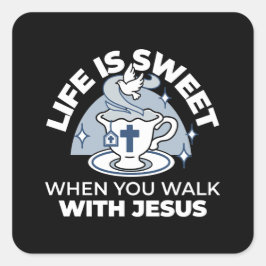 Adesivo Quadrado Arte Fiável - Teacup com Cruz e Dove