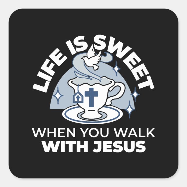 Adesivo Quadrado Arte Fiável - Teacup com Cruz e Dove (Frente)