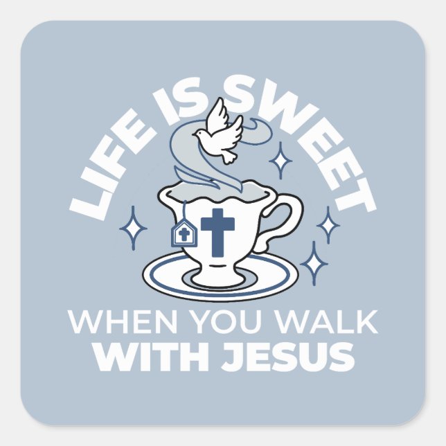 Adesivo Quadrado Arte Fiável - Teacup com Cruz e Dove (Frente)