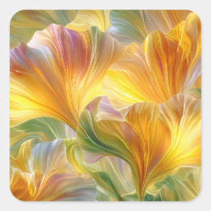 Adesivo Quadrado Arte Floral Abstrata com Pétalas Amarelas