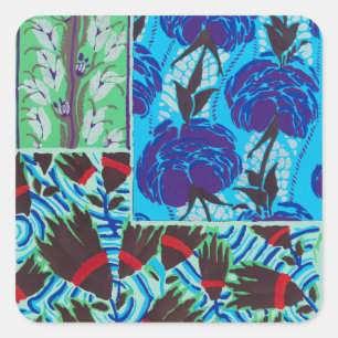 Adesivo Quadrado Arte Floral Azul e Verde Maximalista Vibrante