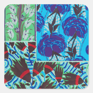 Adesivo Quadrado Arte Floral Azul e Verde Maximalista Vibrante