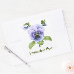 Adesivo Quadrado Arte Floral Botânico de Violetas Pensées