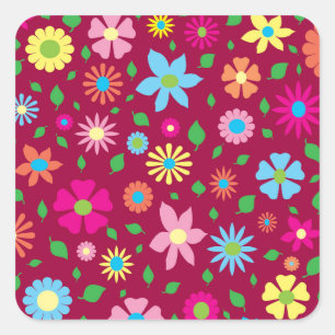 Adesivo Quadrado Arte floral colorida
