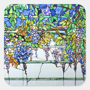 Adesivo Quadrado Arte floral das glicínias do vitral de Tiffany do