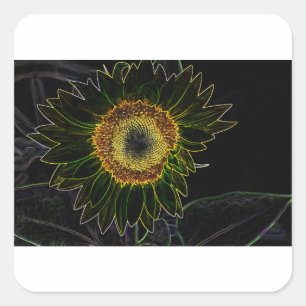 Adesivo Quadrado Arte Floral de Girassol Amarelo Neon Minimalista