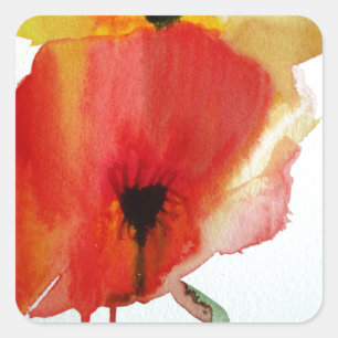 Adesivo Quadrado Arte floral moderna do watercolour vermelho das
