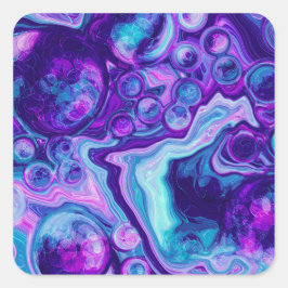 Adesivo Quadrado Arte Fluida Marble De Bolsa, Azul, Cor-De-Rosa