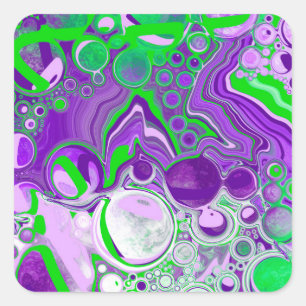 Adesivo Quadrado Arte Fluida Marble Roxo e Verde limão