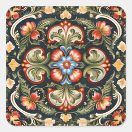 Adesivo Quadrado Arte Folclórica Decorativa Rosemaling Norueguesa