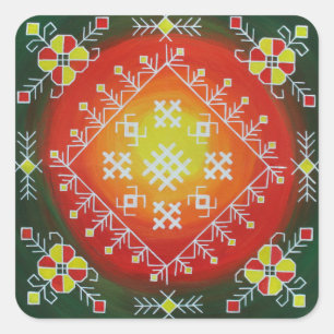Adesivo Quadrado Arte folclórica tradicional letã com pintura de 