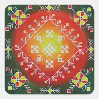 Adesivo Quadrado Arte folclórica tradicional letã com pintura de sí