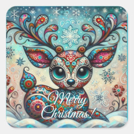 Adesivo Quadrado Arte Foliar de Natal Whimsical Big Eyes