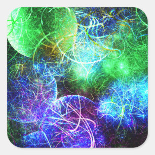 Adesivo Quadrado Arte Fractal de Energia Neon Elétrica