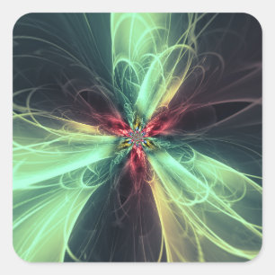 Adesivo Quadrado Arte Fractal de Energia Plasma Esmeralda
